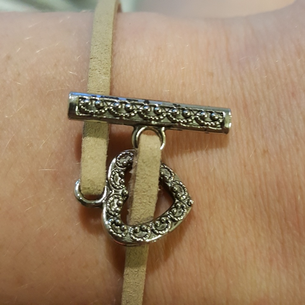 Brown Vegan Leather Heart Charm Bracelet